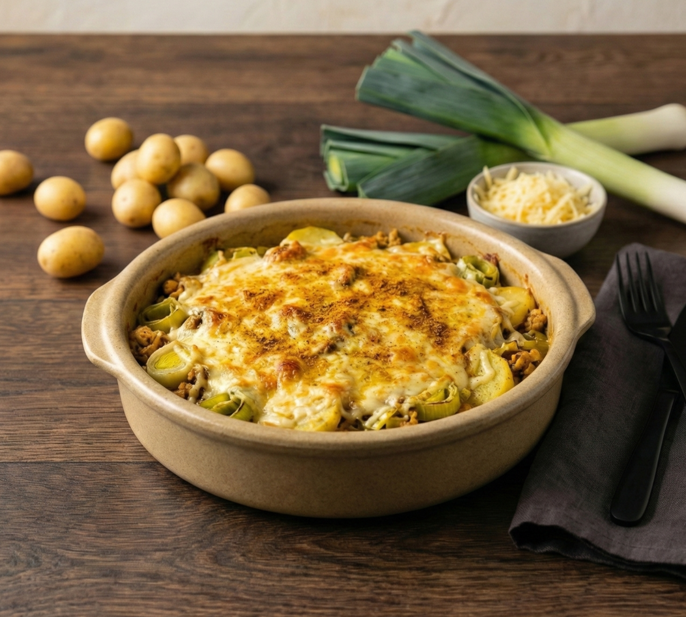 Aardappel Ovenschotel - Kipkerrie, Prei & kaas [OVENMEAL]